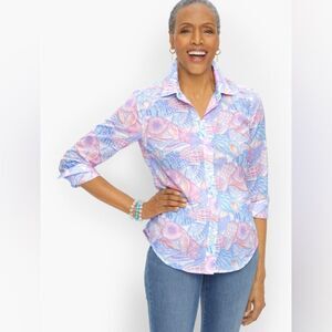 Talbots COTTON BUTTON FRONT SHIRT SHELL print COLLECTION Sz XL